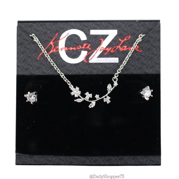 CZ by Kenneth Jay Lane Women's Cubic Zirconia Floral Earring and Necklace Set - Picture 1 of 5